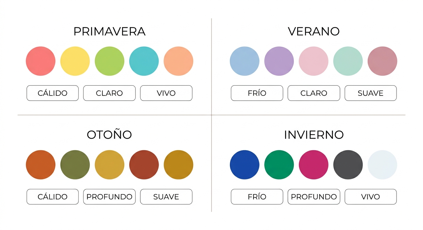 Visual diagram showing the four seasons arranged in a grid with their defining characteristics (unde