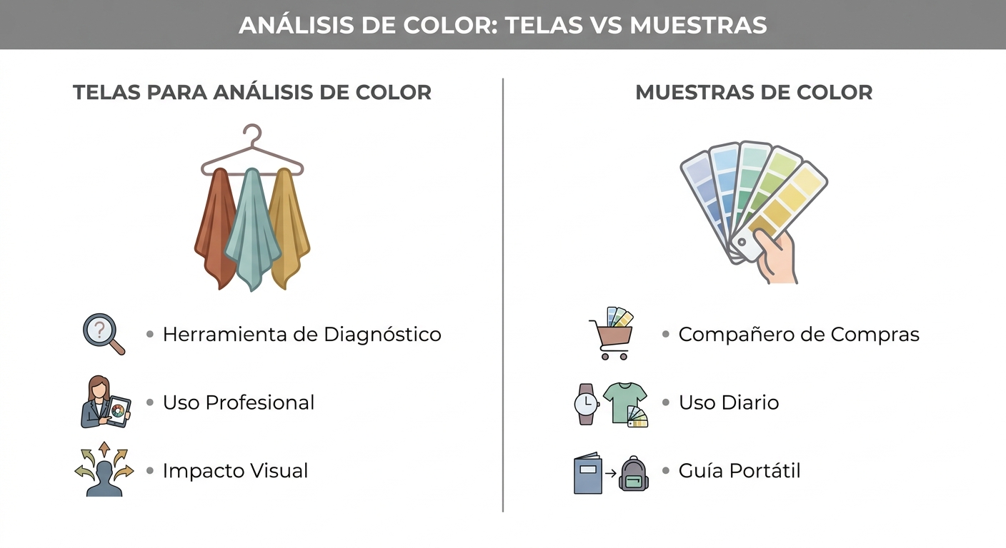 Visually compare and contrast drapes and swatches, highlighting their distinct uses.
