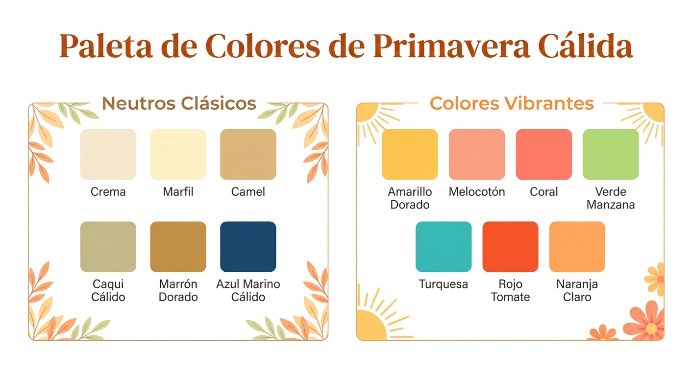 Displaying the core neutrals and vibrant colors of the Warm Spring palette.