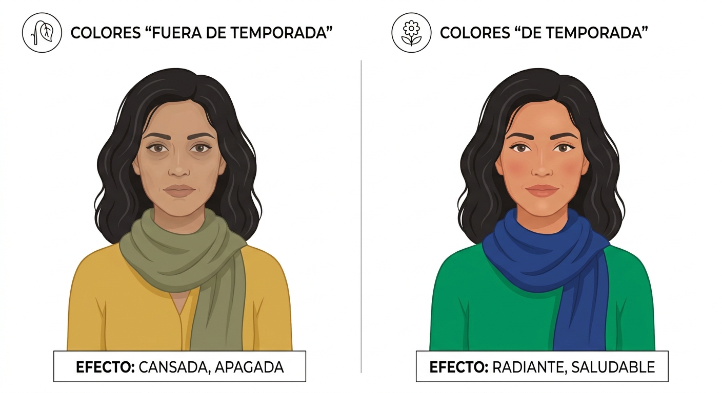 Visually explain the difference between wearing correct vs. incorrect colors with a split image.