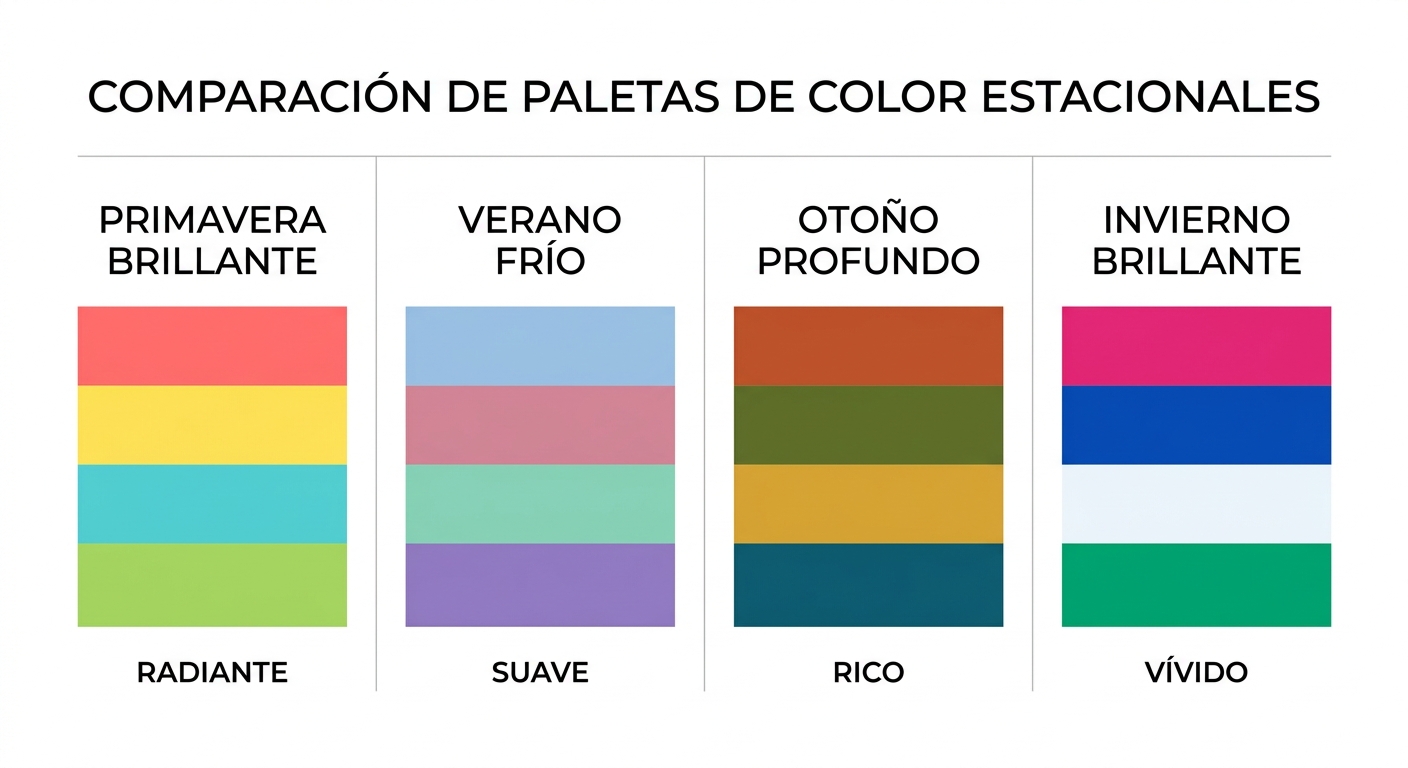 Visually explaining the concept of seasonal color palettes.