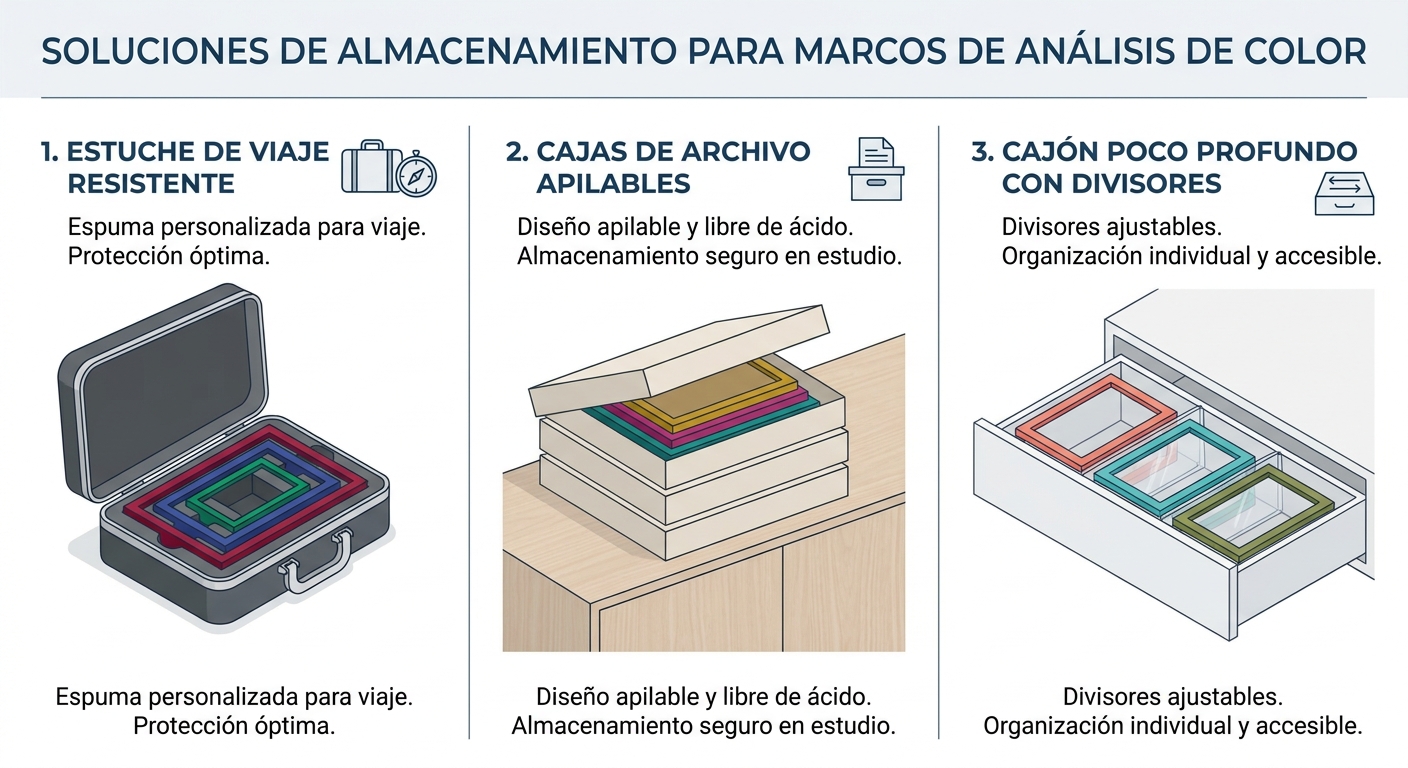 To visually demonstrate various optimal storage solutions for color analysis frames.