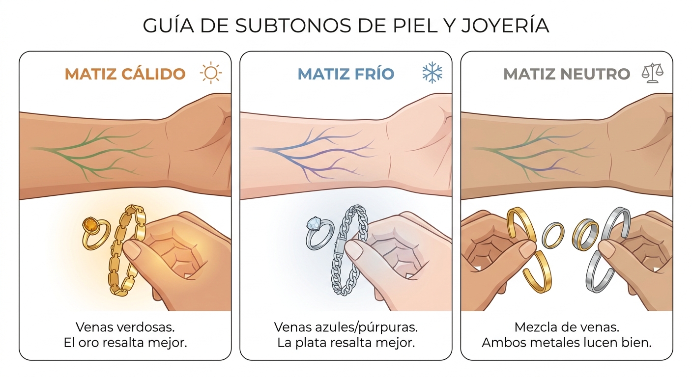 To illustrate the different undertones (warm, cool, neutral) using visual cues like veins and jewelr