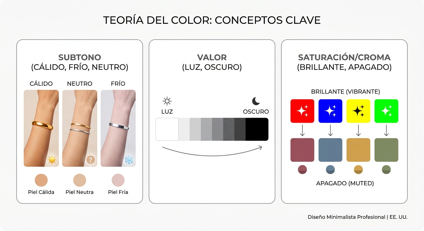 To visually explain the three core elements of color analysis: undertone, value, and chroma.