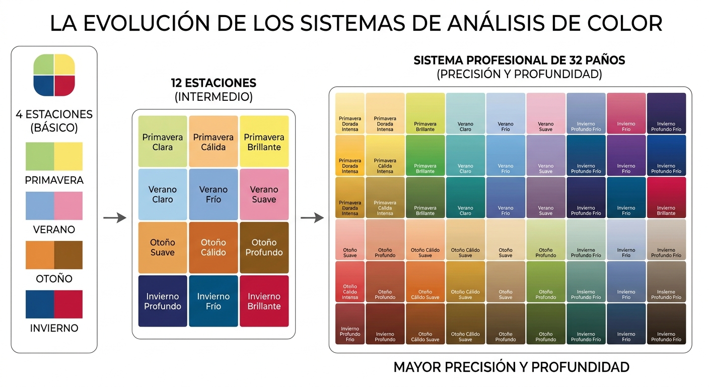 Illustrates the progression from basic 4-season to 12-season to 32-drape color systems.