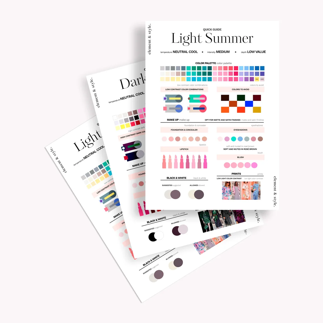 12 seasonal palette quick-reference sheets
